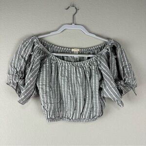 Eberjey Gray White Stripe Summer of Love Toe Sleeve Crop Off Shoulder Top Small
